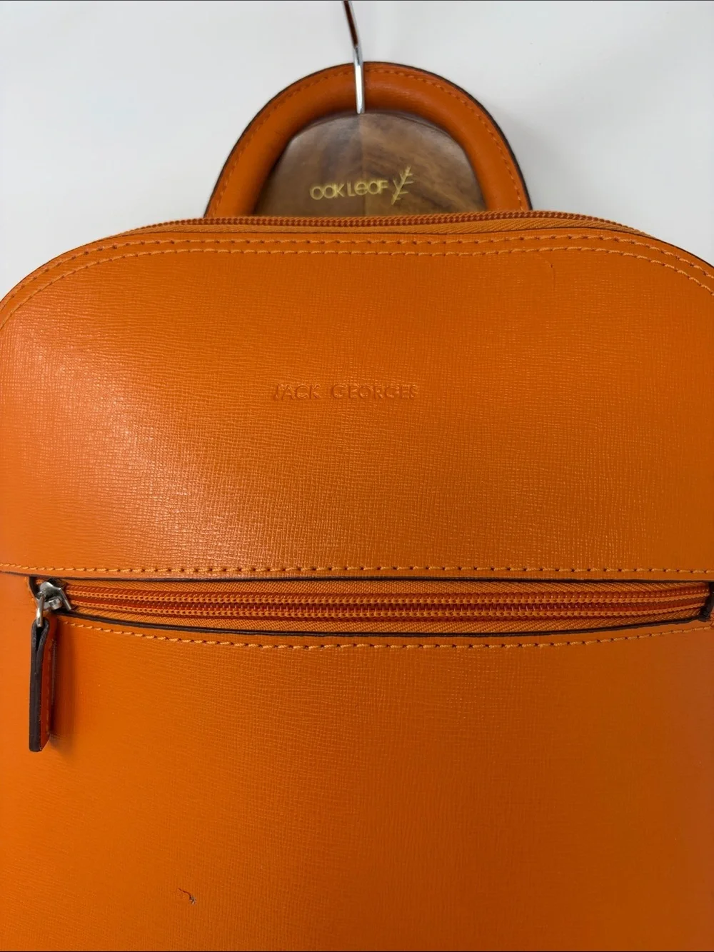 Jack Georges Bright Orange Leather Backpack with Front Zip Pocket